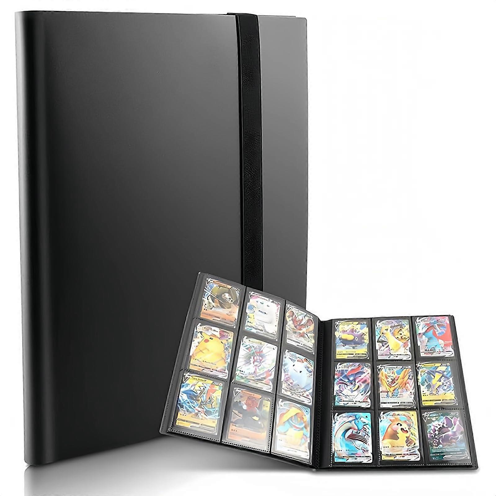 Trading Card Album with 360 Side Pockets, Large Scrapbook for Card Collectors and Kids Birthdays, Black