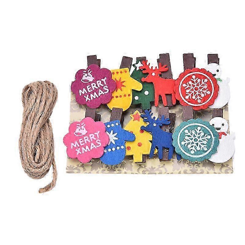 Set Of 12 Christmas Snowman Wooden Pegs Paper Photo Clip With Linenring Sz