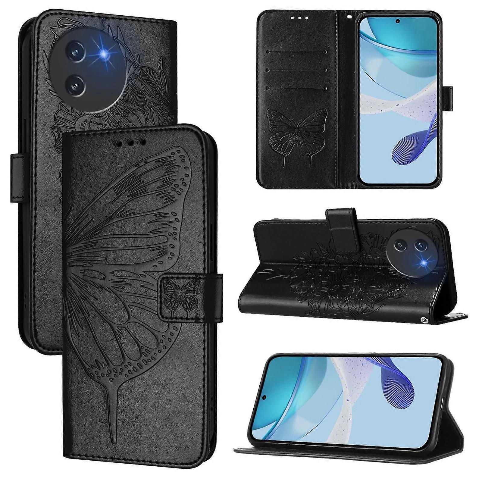Embossed Butterfly PU Case For Doogee Note 59 / Note 59 Pro