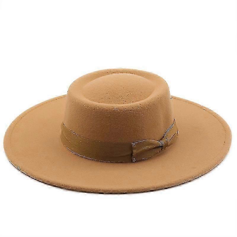 Chapéus para homens e mulheres de lã feltro chapéu bowler com bowknot flat top style wide brim leve retro classic