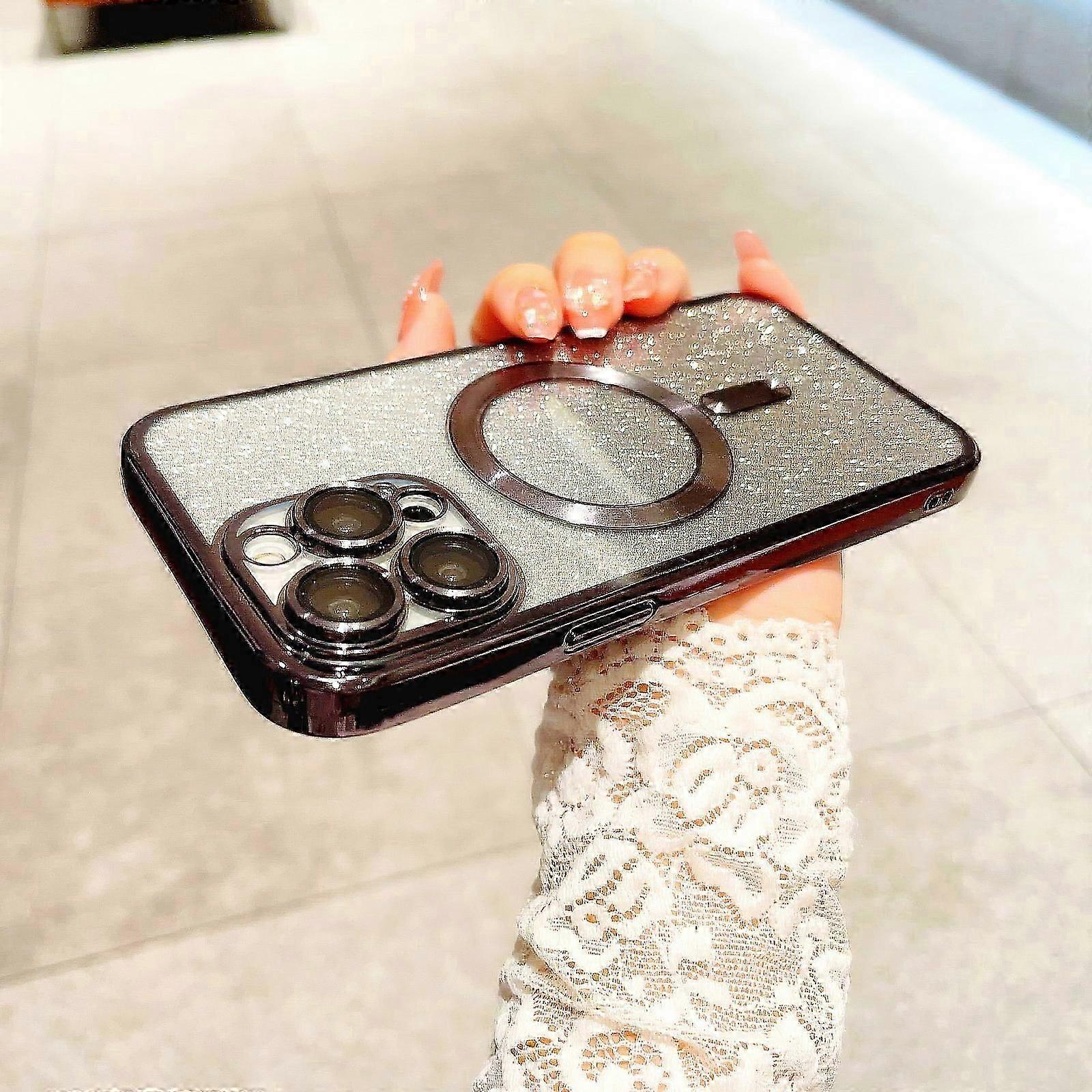 جراب بريق لهاتف iPhone 15 Pro Max / 15 Ultra متوافق مع MagSafe واقي عدسة الكاميرا جراب طلاء بلينغ جراب حماية من الصدمات للنساء والرجال