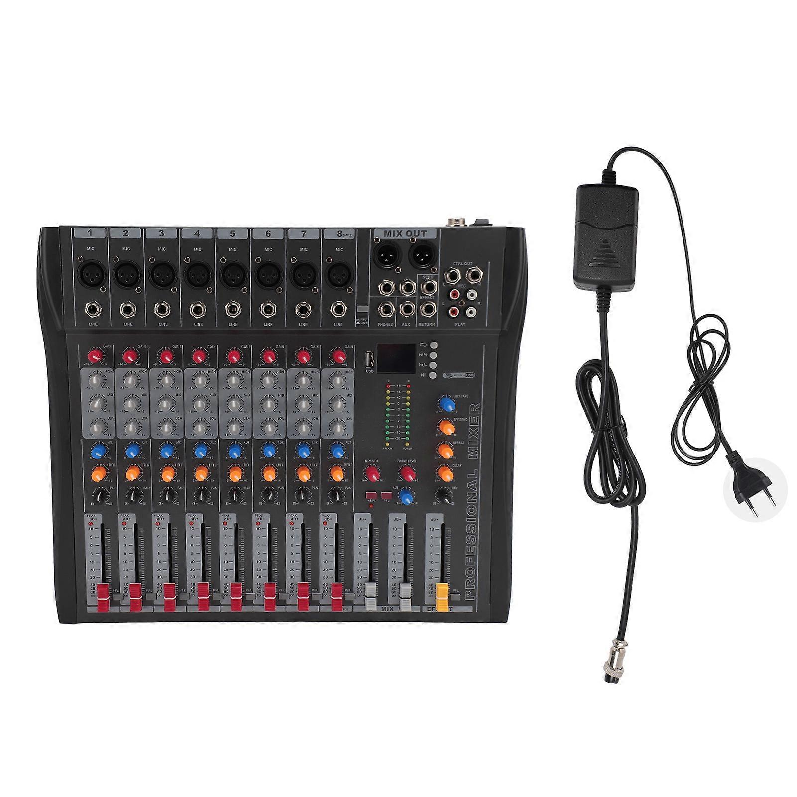 Professional 8 Channel Bluetooth 5.0 Sound Mixer with USB for DJ Live Stage Performances