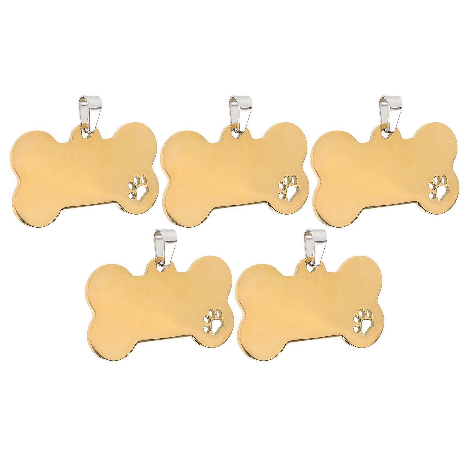 Pet Name Tag Cartoon Style Dog Tag Identification Prevent Loss Golden 5Pack