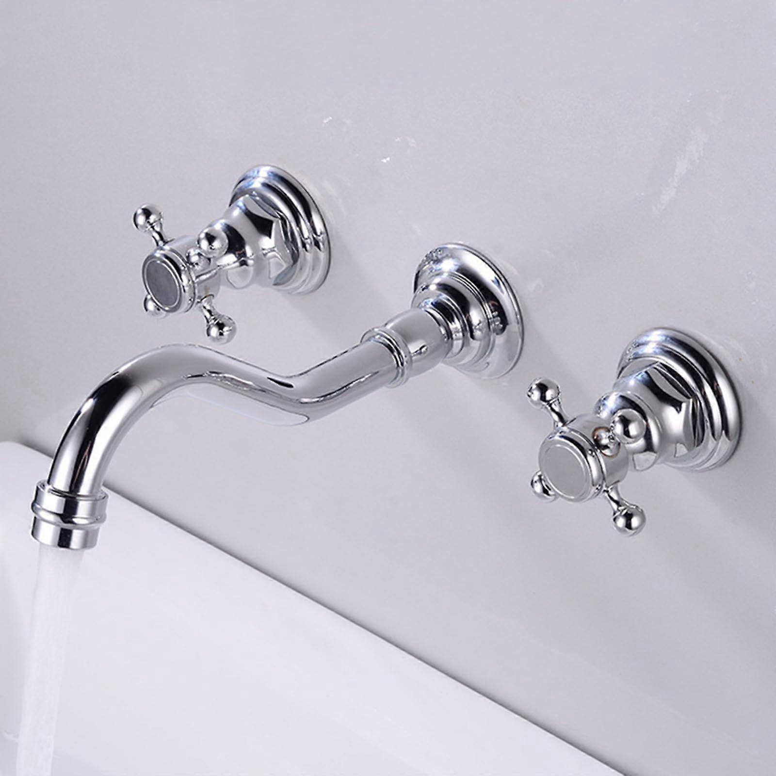 Wallmounted basin mixer, vintage, swivel, double lever basin mixer, bathroom basin faucet, chrome, B Stabilize