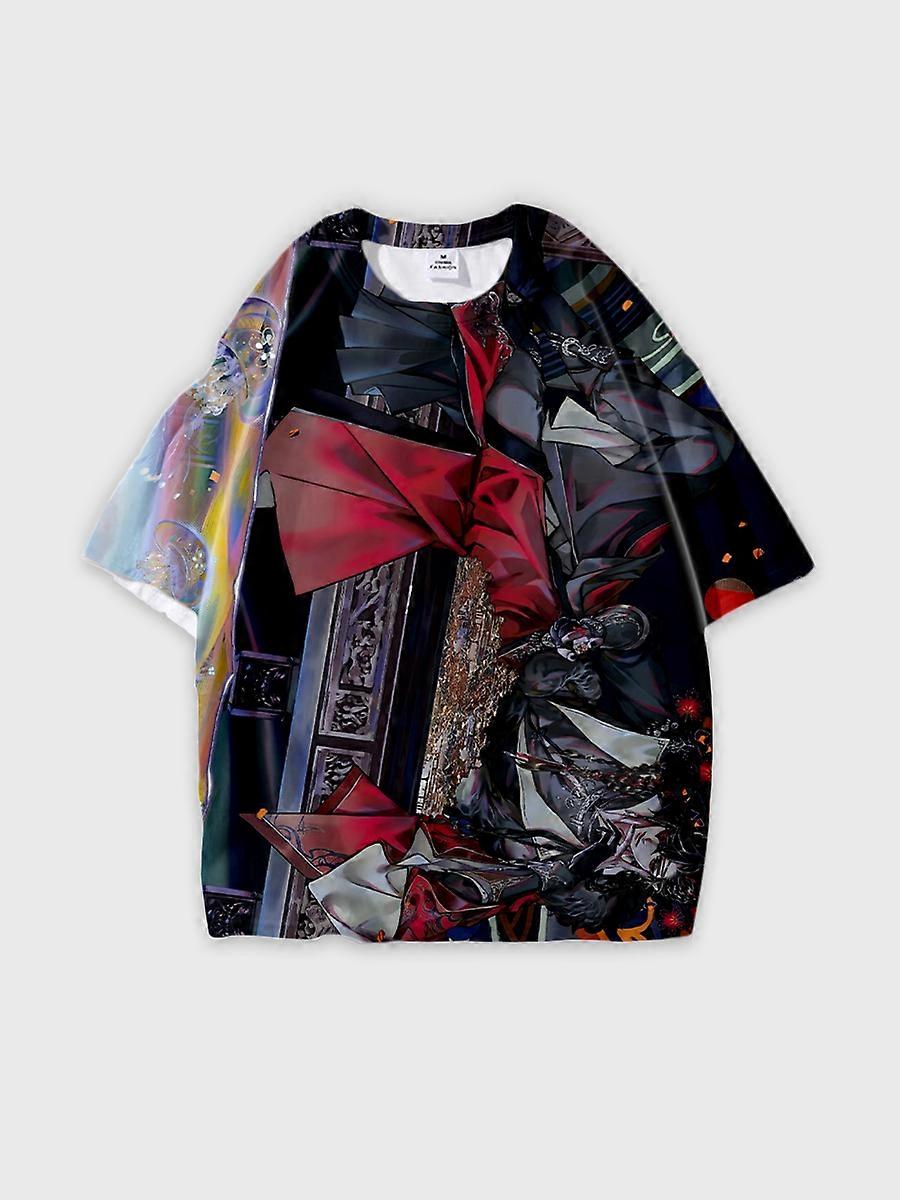 T-shirt round neck Role Pattern loose short sleeve E3652