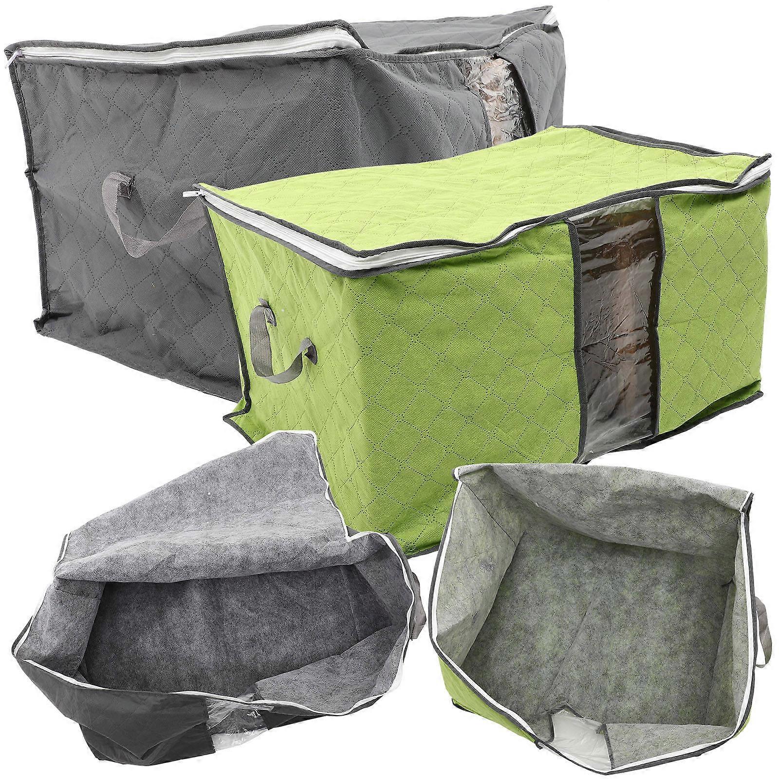 Large Capacity Quilt Storage Bag Comforter Bags For Home Use Grey Color Rectangular Shape 4Pcs