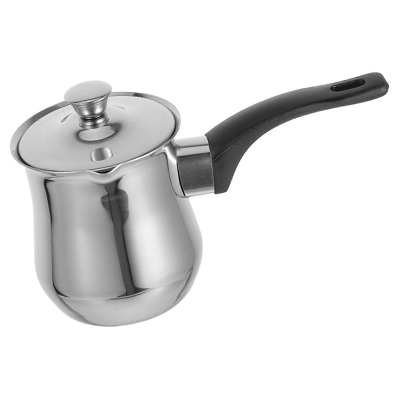 Stainless Steel Coffee Pot with Lid Versatile Sauce Warmer for Coffee, Milk Frothing, and Butter Melting, Ideal for Camping and Home Use