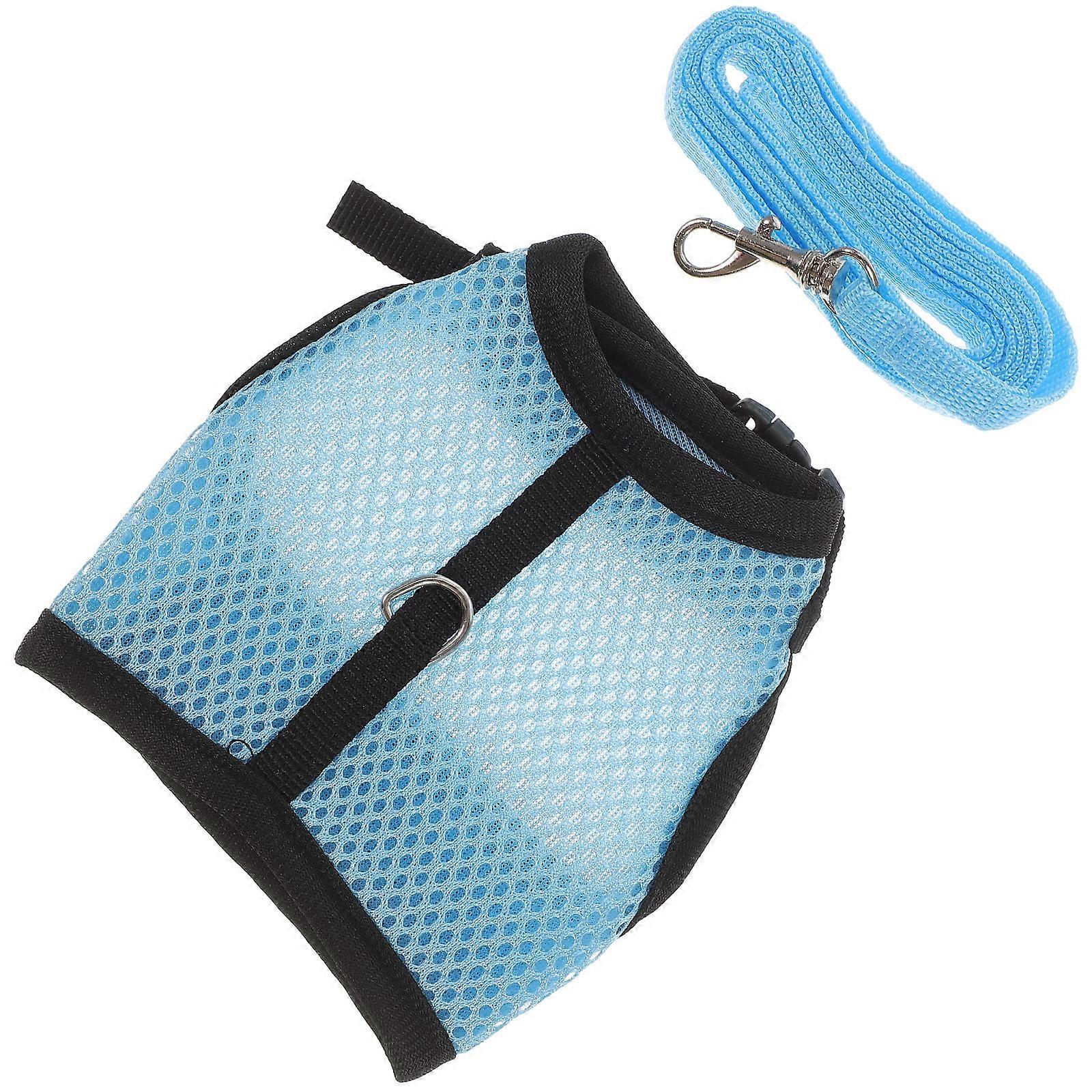 Blue Mesh Cloth Guinea Pig Harness Set with Even Pressure Distribution for Pet Use Small and Light Portable