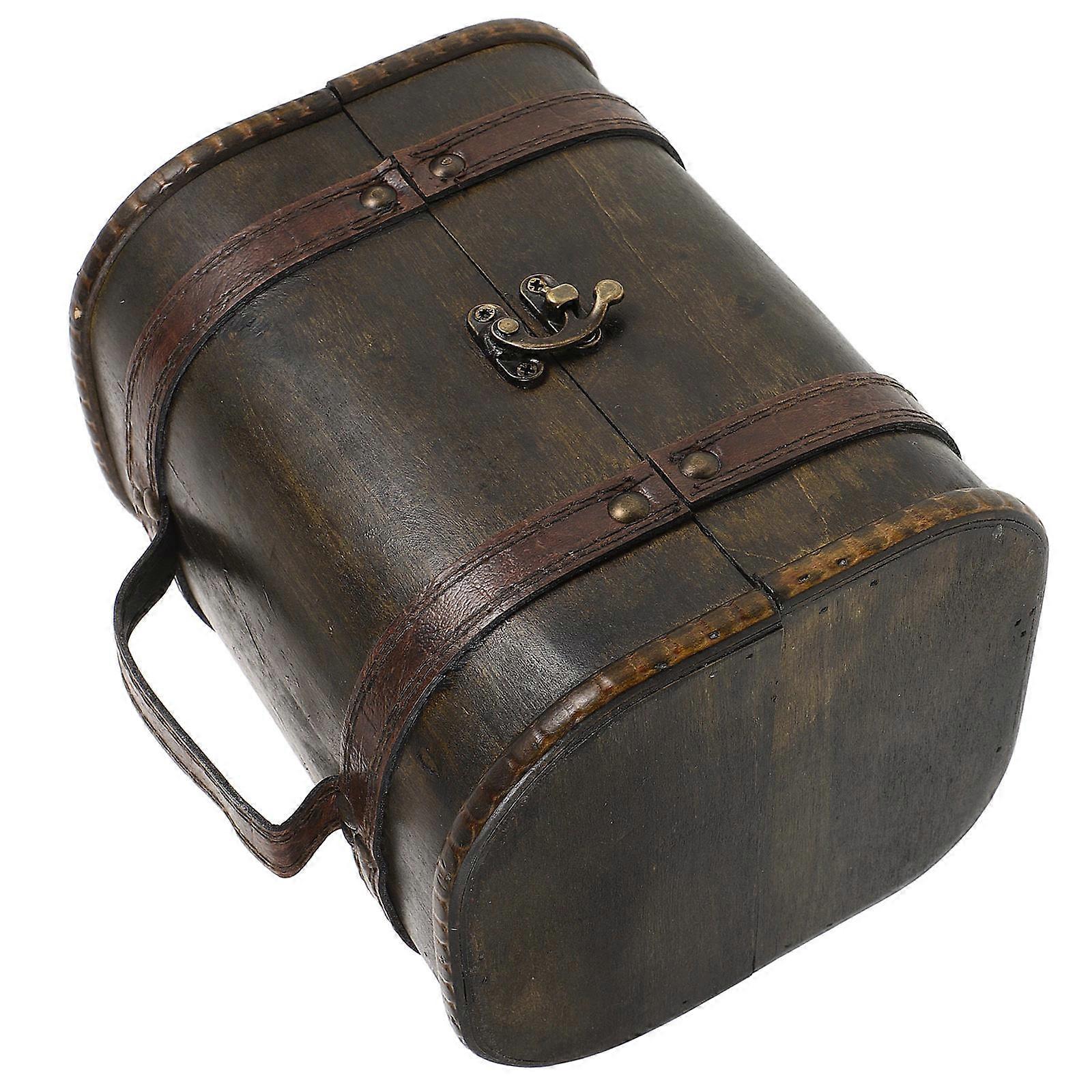 קופסת מזכרת מעץ וינטג' לאחסון תכשיטים חום כהה רב תכליתי תיבת אוצר 7.5x5.5x4 אינץ'