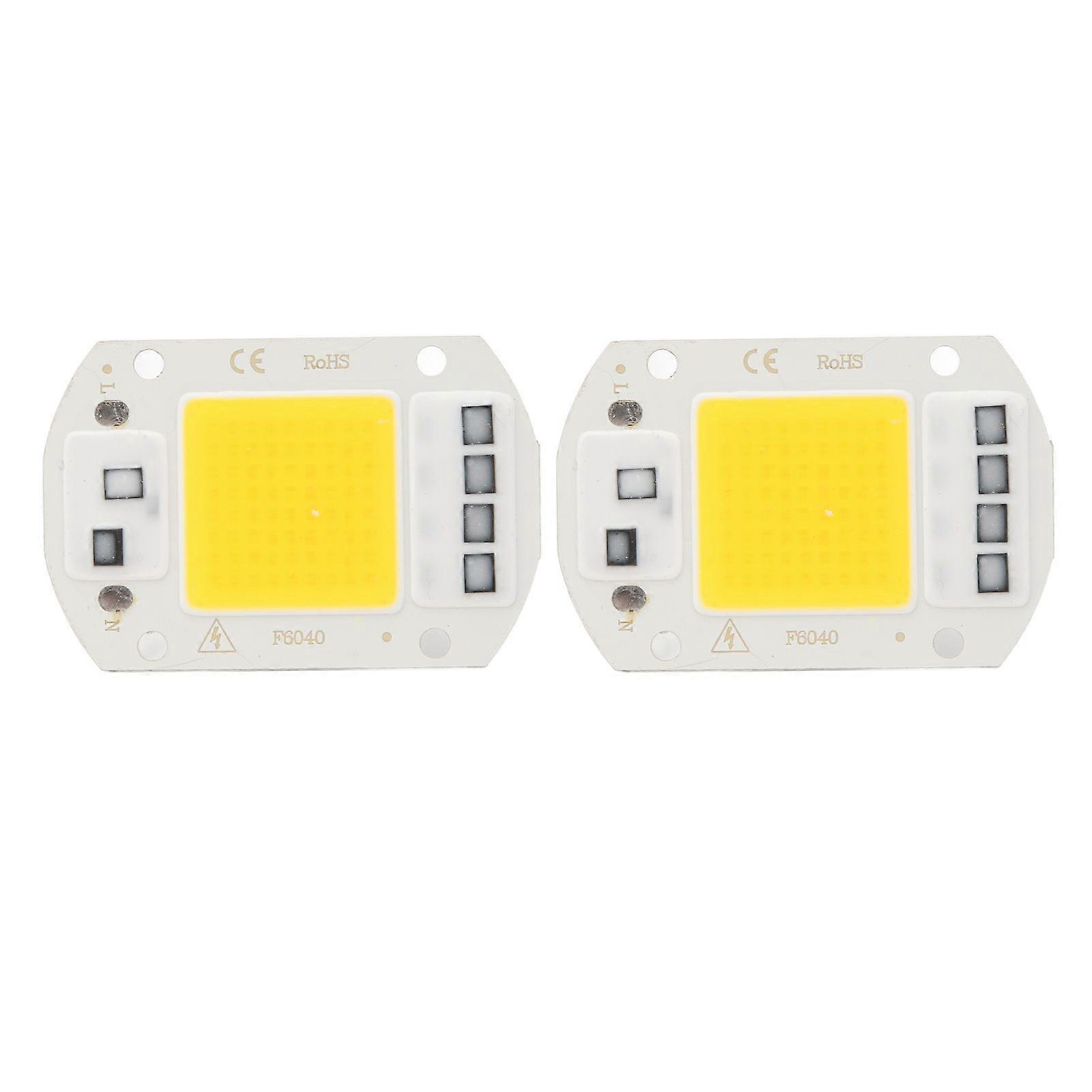 2 Pcs LED COB Chip High Power Driverless Integrated SMD Lamp Beads Light Efficient Flip COB Lamp Bead Warm Light 50W