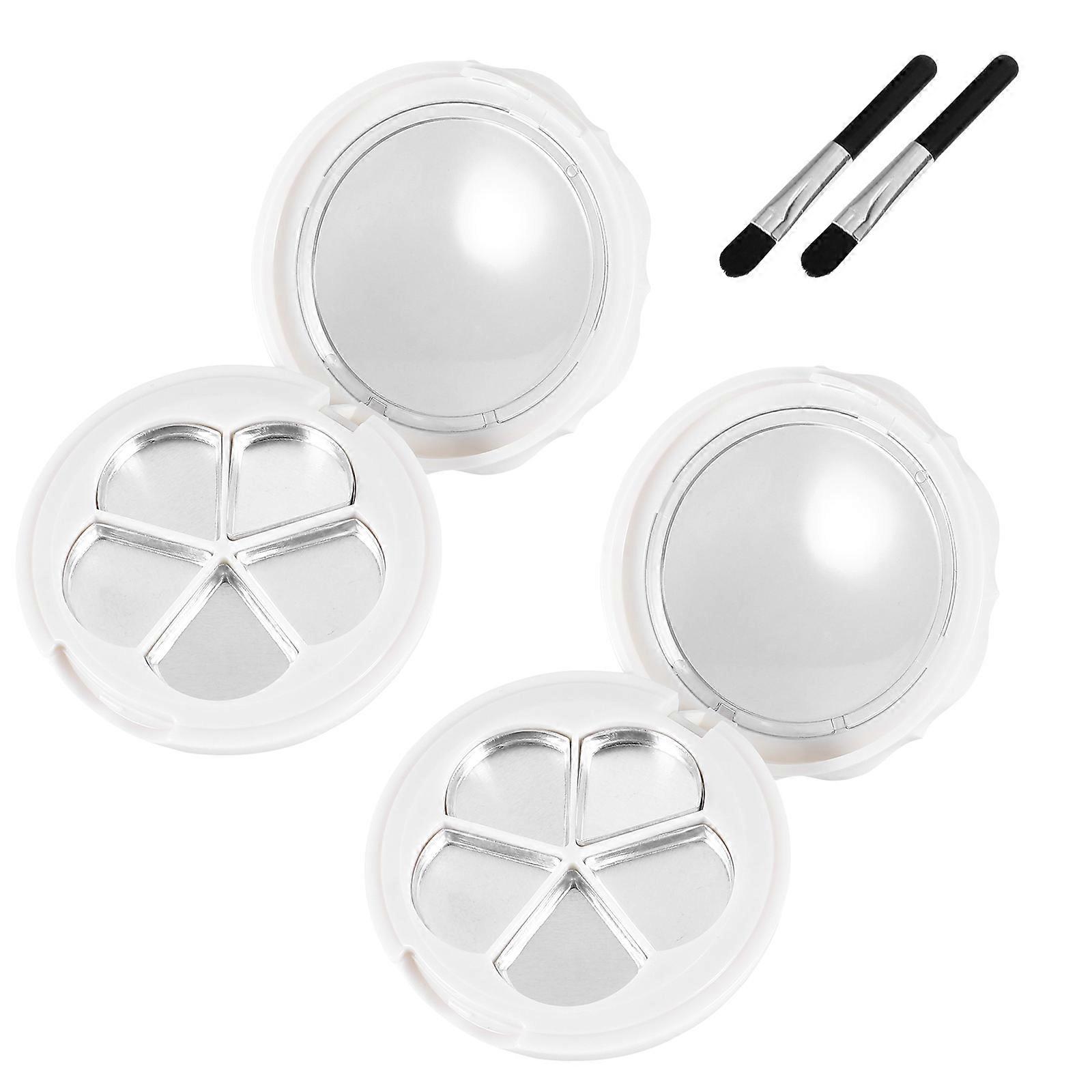 Portable White Blusher Box Makeup Mirror Case for Storage Refillable Eyeshadow Containers 5 Grids