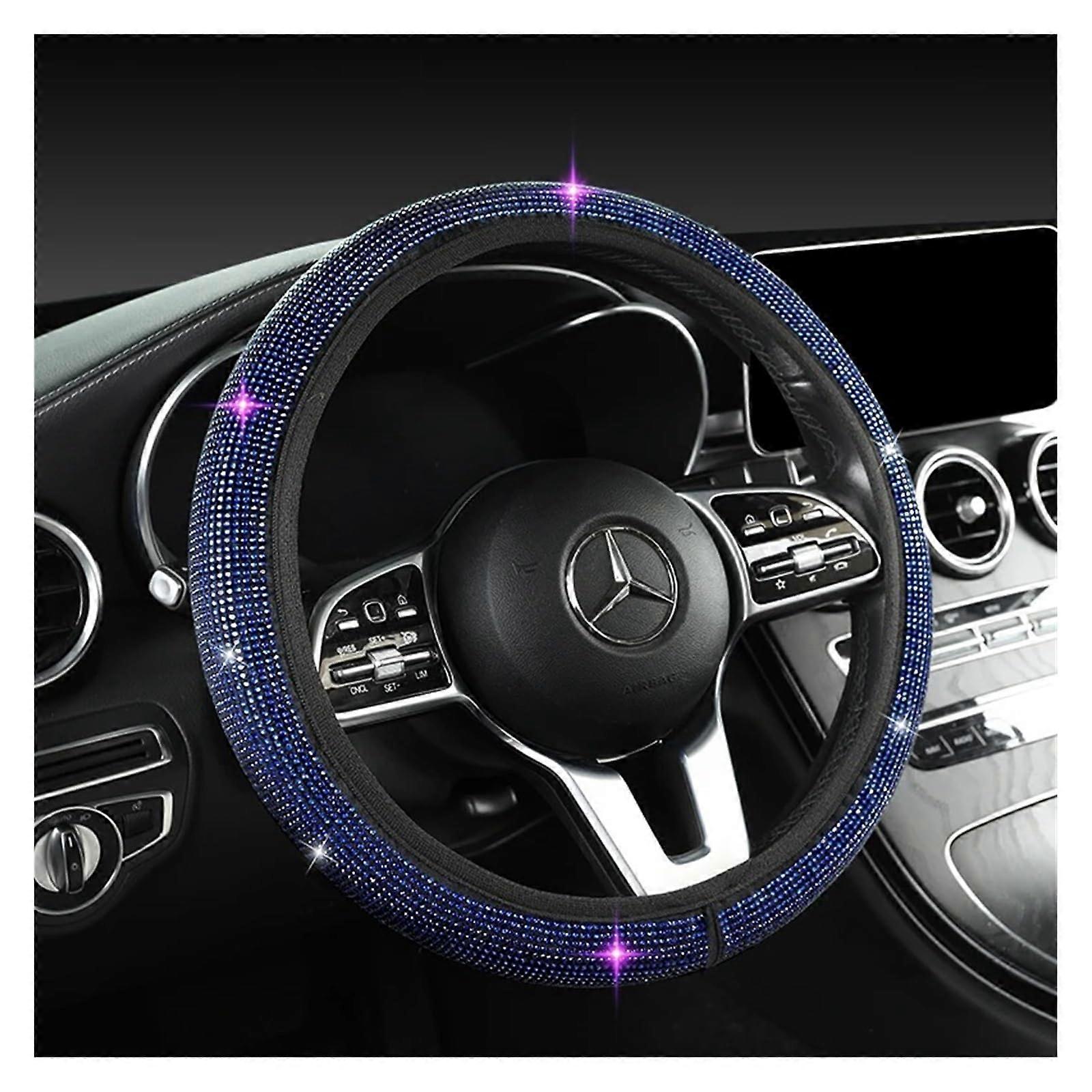 Auto Steering Wheel Cover With Rhinestone Decor (Blue)