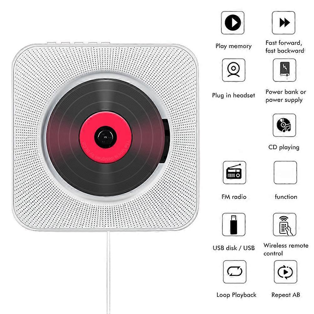 Wall Mountable CD Player Bluetooth Home o Boombox USB MP3 Music Player Gift for Kids Friends