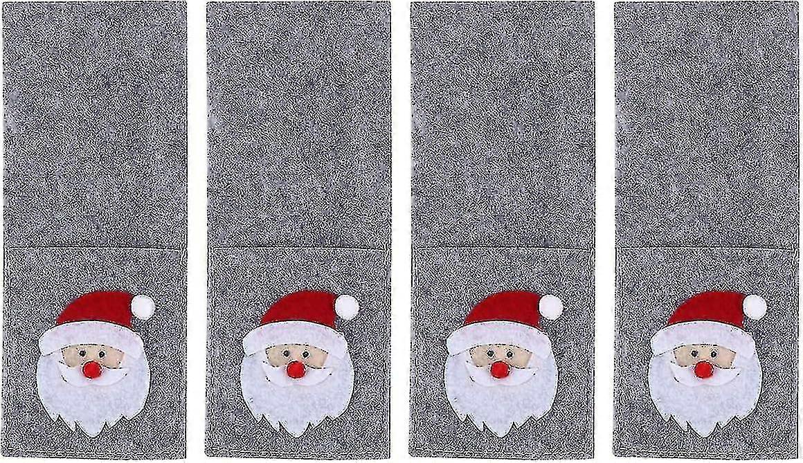 Christmas Tableware Bag Set, 4-piece, Santa Claus and Reindeer Patterns, Ideal for Table Decoration