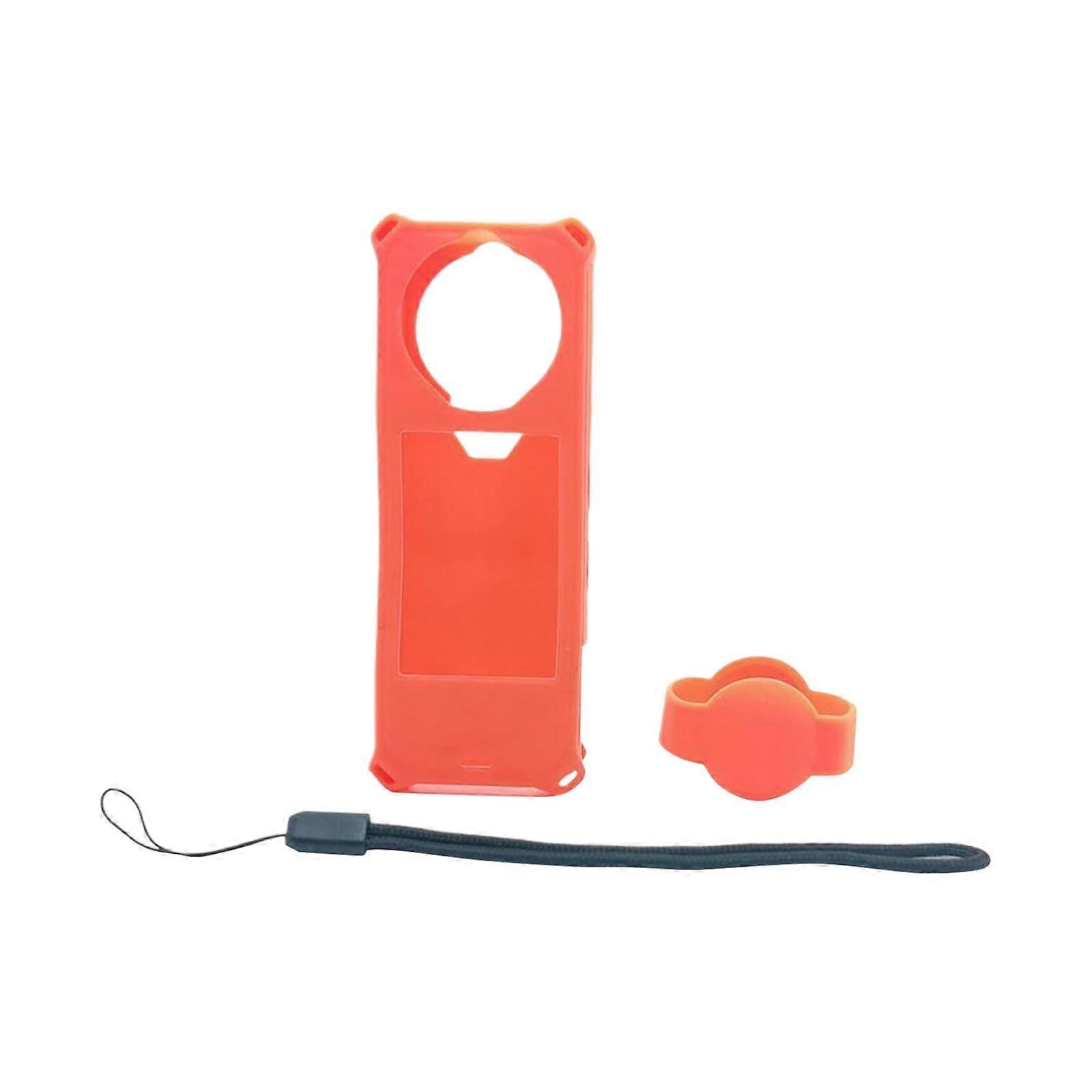 Silicone Protective Case with Lens Cap and Strap for Insta360 X5, Waterproof 360° Full Protection Soft Action Camera Cover, Orange