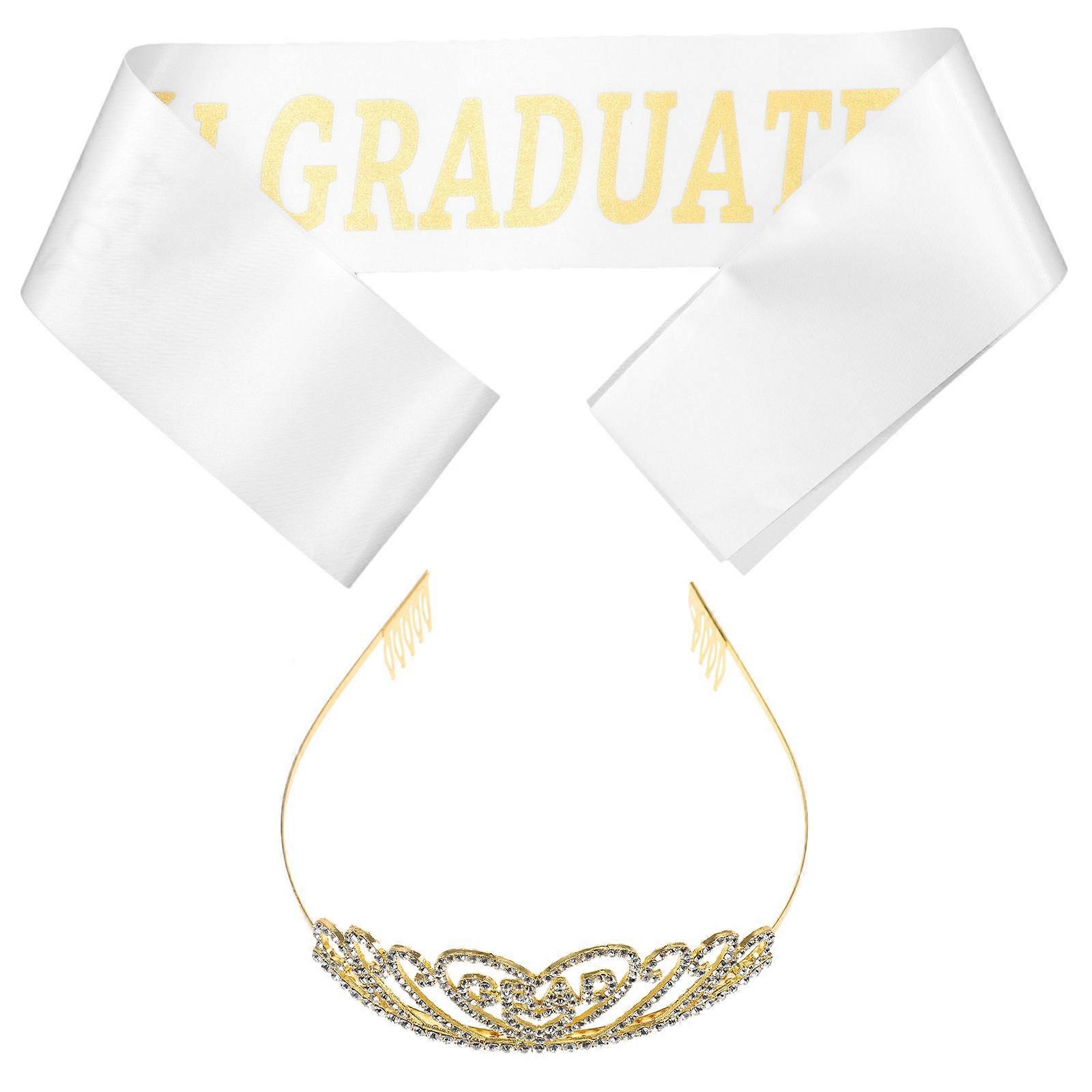 Graduation Sash and Tiara Set with Rhinestone Embellishment for Women's Party and Photography Props