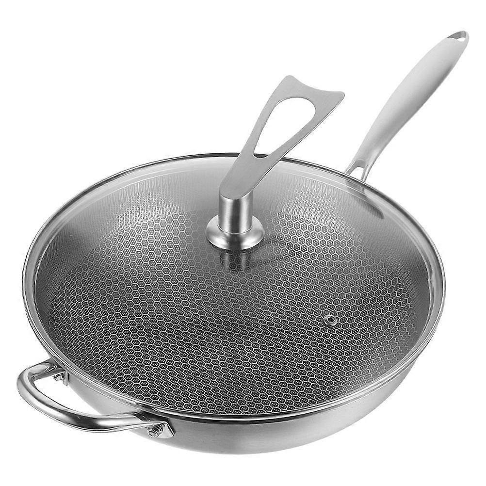 Stainless Steel Honeycomb Wok with Lid Heavy Duty Non Stick Frying Pan for Induction & Gas Stovetops, Easy to Clean Kitchen Essential
