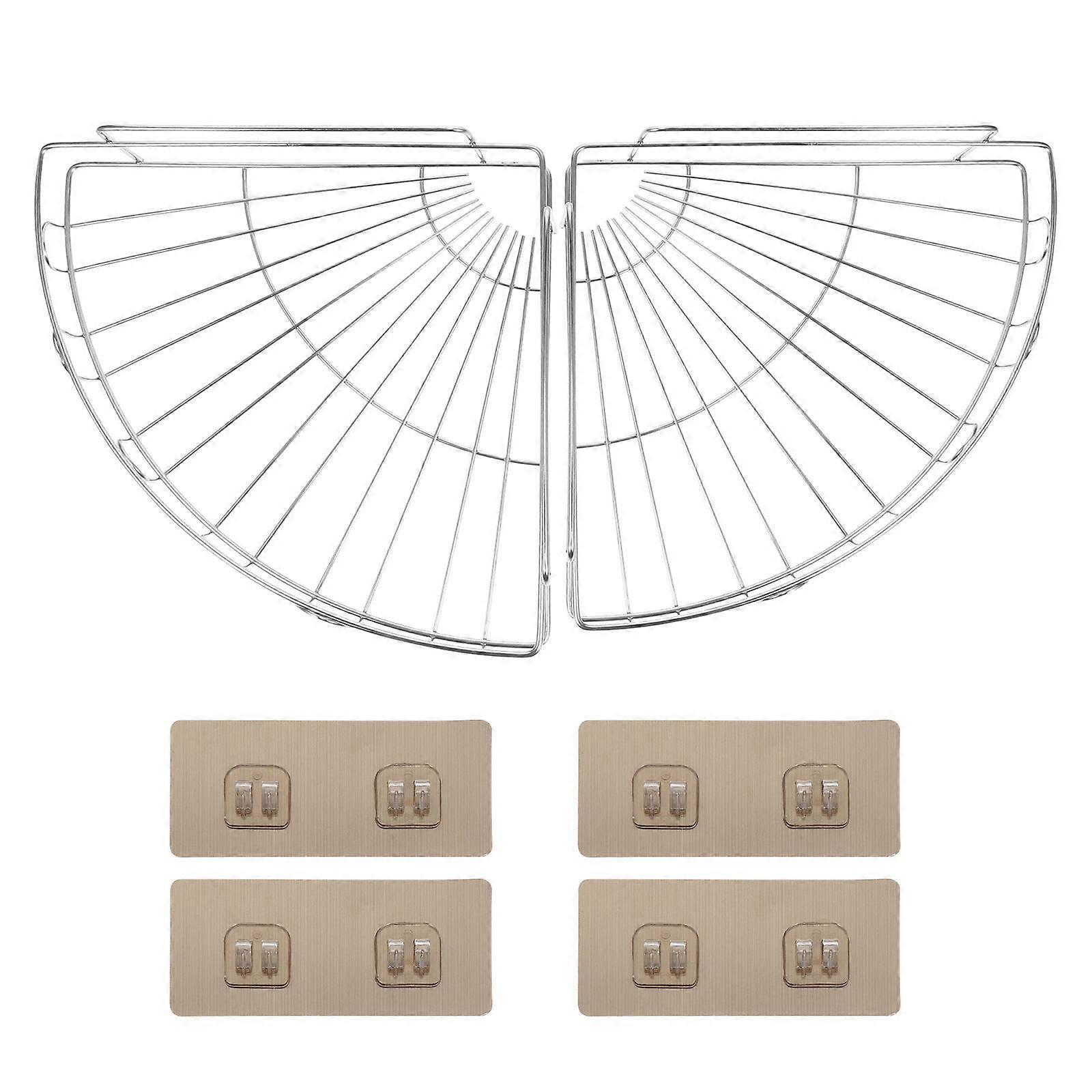 Triangle Bracket 2 Sets Bathroom Organization Holders Punch-Free Design Silver Racks