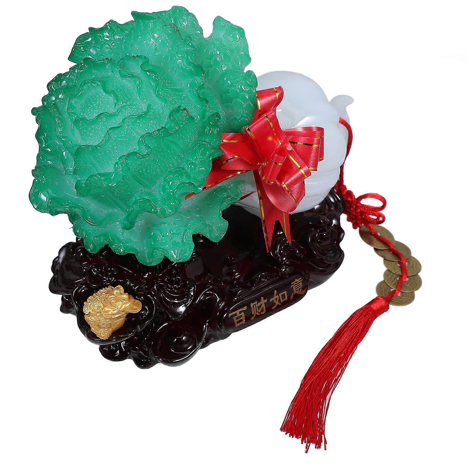 Retro Resin Cabbage Figurine Imitation Jade Feng Shui Ornament Home Office Decoration Craftsmanship