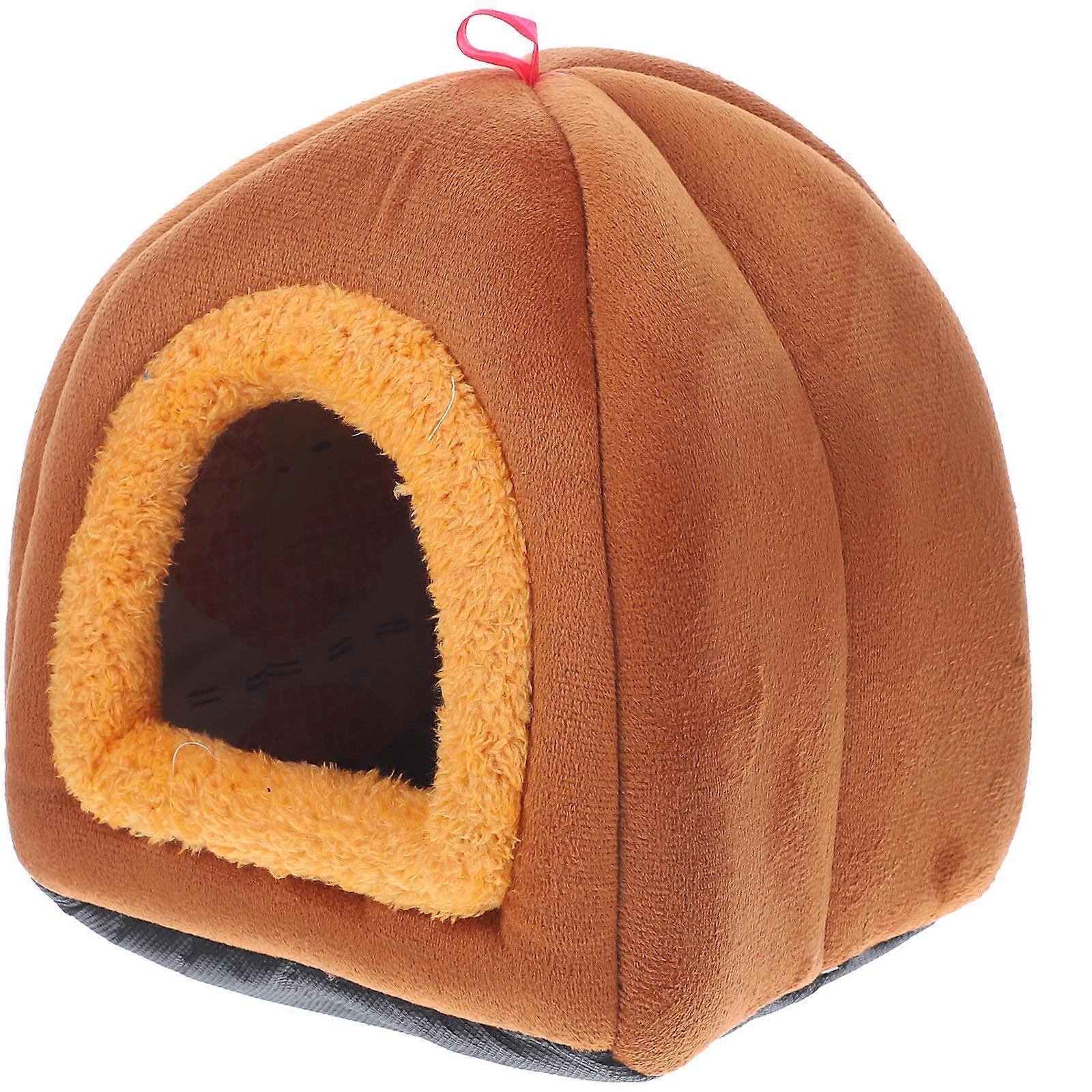 Warm Small Pets Bedding Rabbit House For Indoor Use In Brown Color With Cold Protection 1Pcs