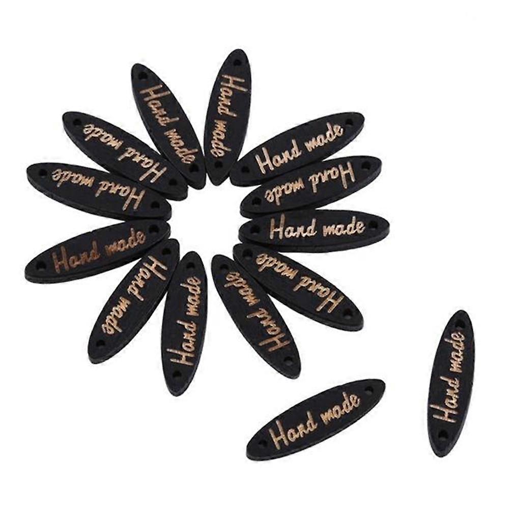 Crafting Buttons 100Set Natural Wood Name Plates For Sewing Crafts Black Oval Ideal For Scrapbook Making