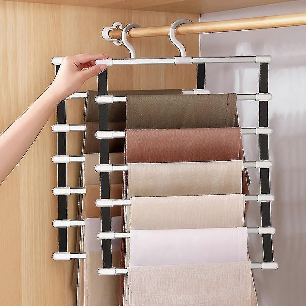 6 Layers Pants Hangers Space Saving Trouser Storage Racks Home Closet Wardrobe Multi Layer Pants
