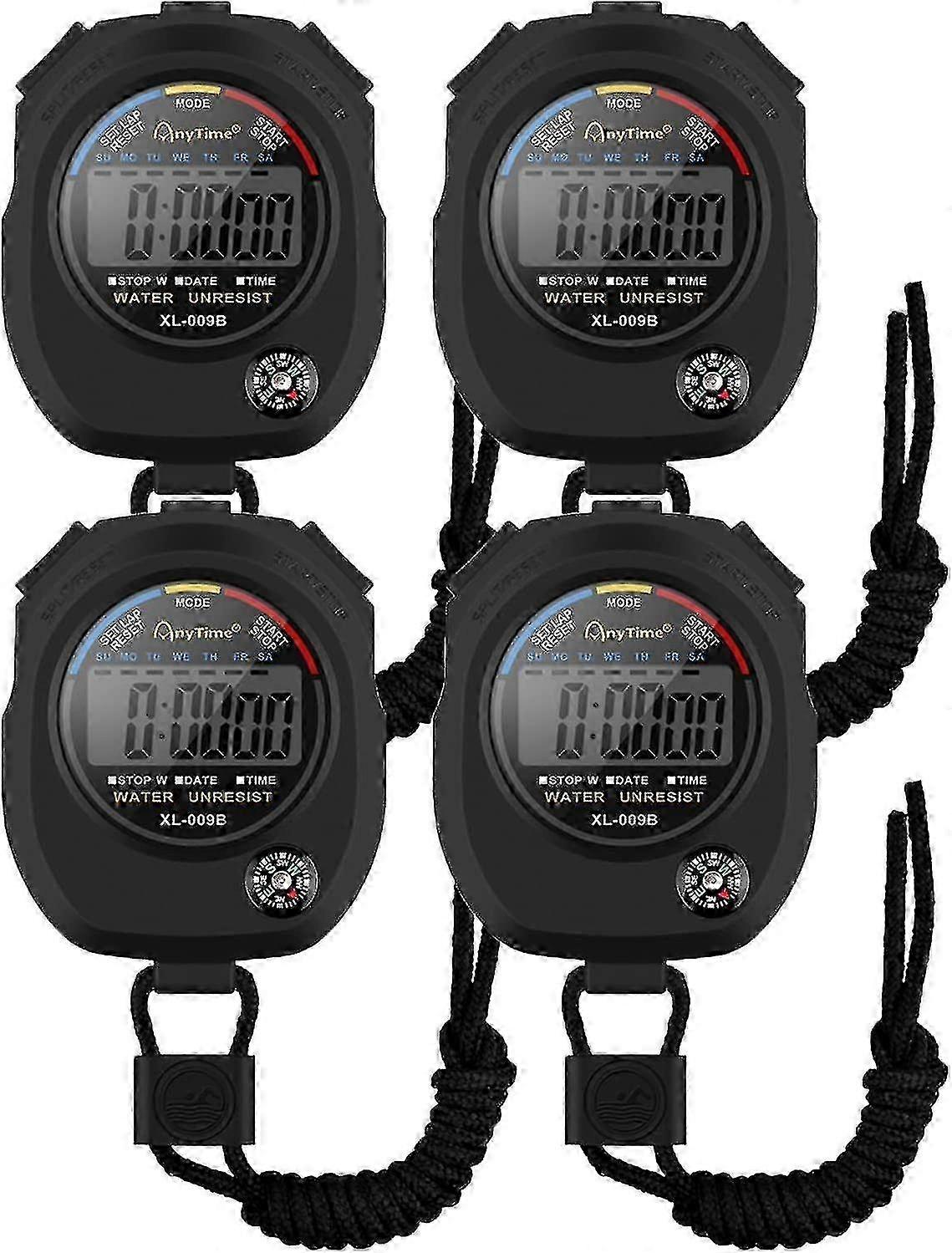 4 Pack Sports Stopwatch Timer,professional Digital With Calendar Alarm Compass Multi Handheld Timer For Swimming Running Footba