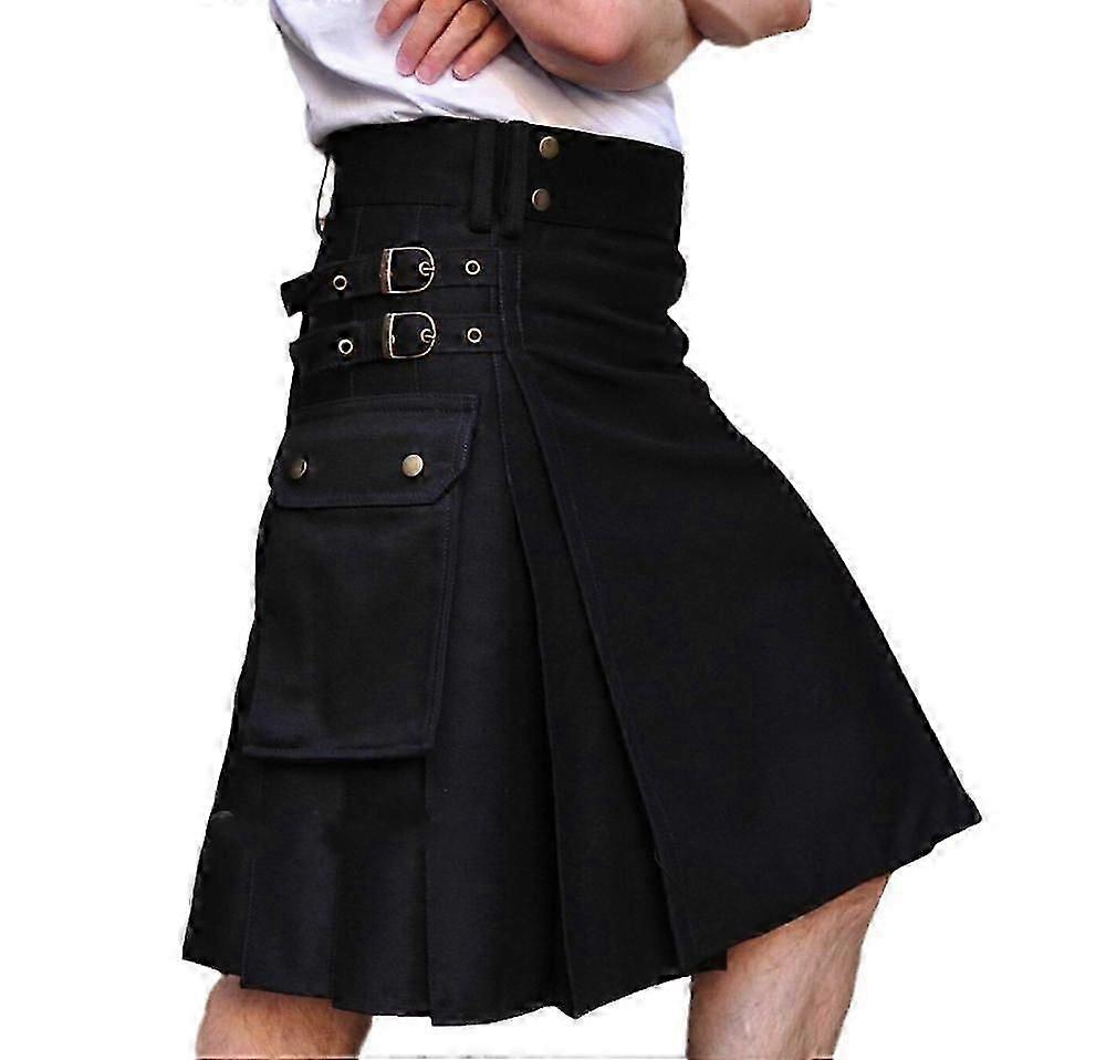 عالية الجودة أزياء الرجال بارد جيب Kilts الصلبة اللون القوطية نقبة خمر المحارب البضائع Kilt حزام معدني تنورة مطوي