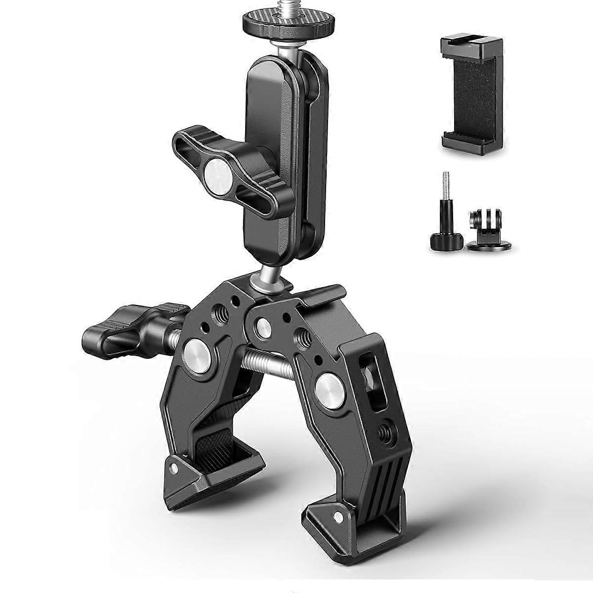 Action Camera Mount, Super Clamp Holder with 1/4 3/8 Screw for Microphone, 360° Dual Ball Head, Magic Arm with Adapter