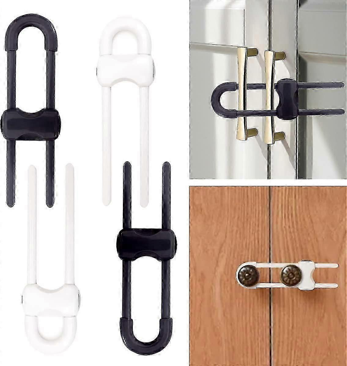 Cabinet safety locks for toddlers - 4-pack - black white