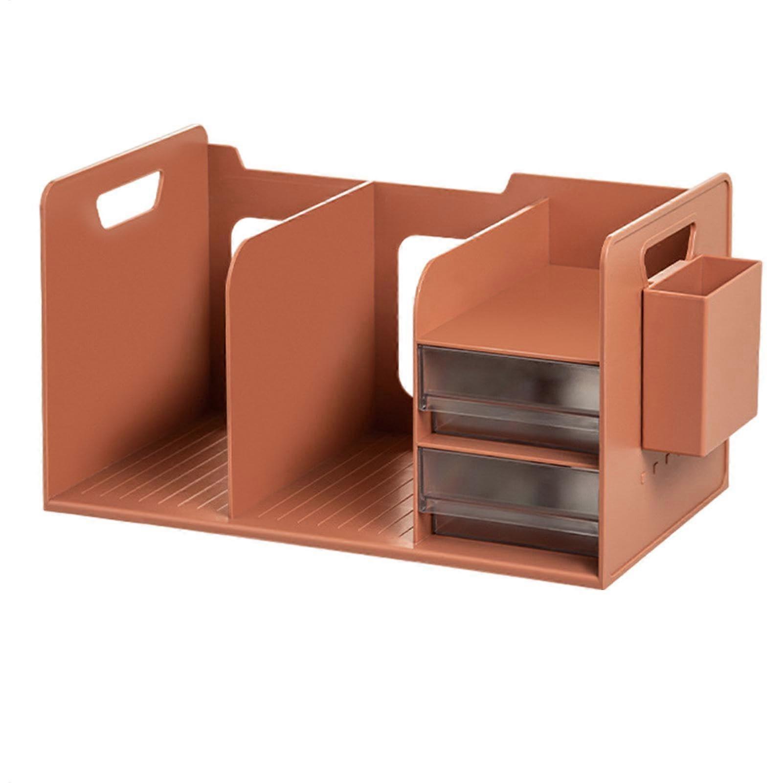 Desk Organiser 2 Drawers Bookshelf Storage Stylish Desktop Shelf Space-Saving Office Supplies Container 14.49 x 8.07 x 8.03 inches Orange