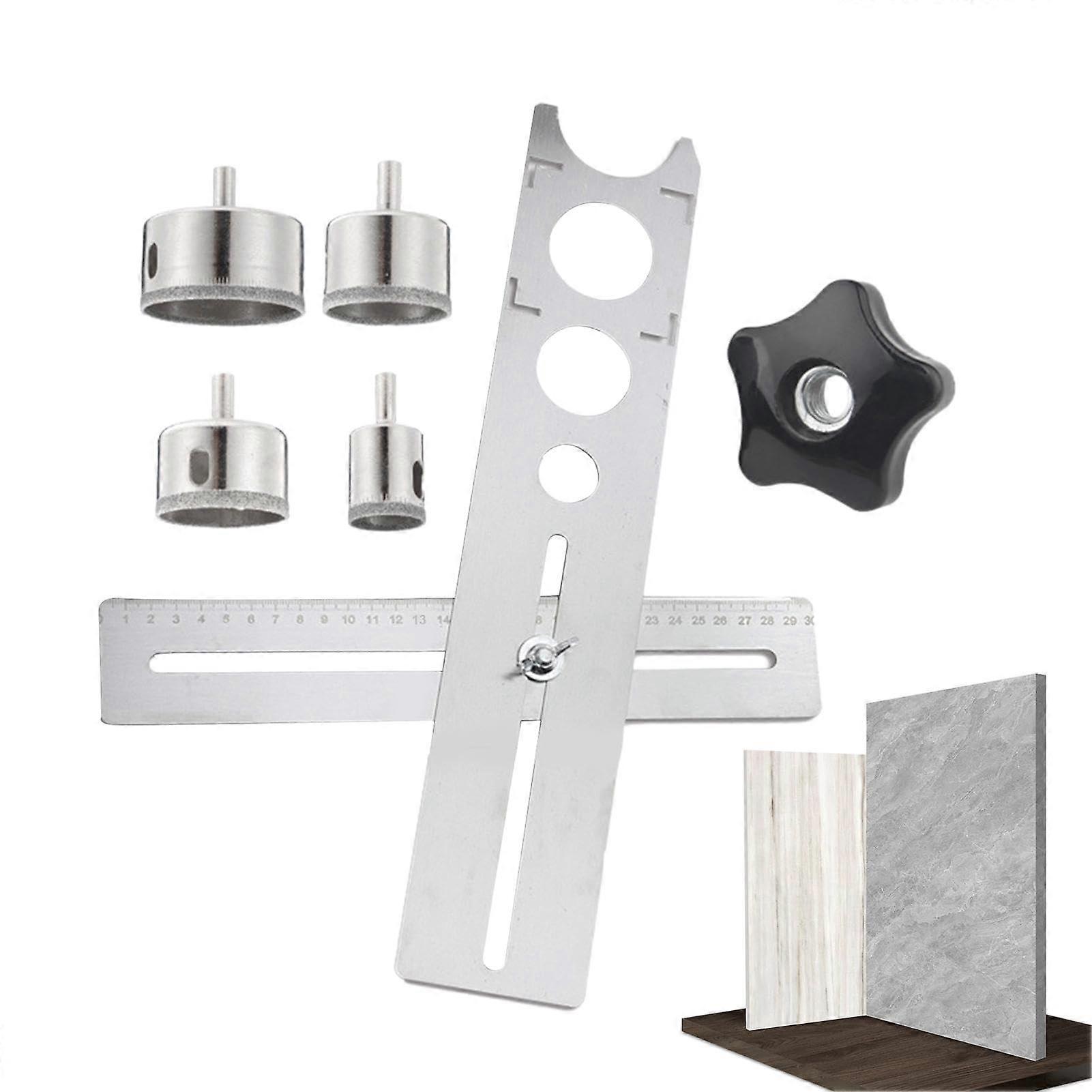 Adjustable Hole Finder for Ceramic Tiles – Stainless Steel Hole Opener with 4 Drill Bits
