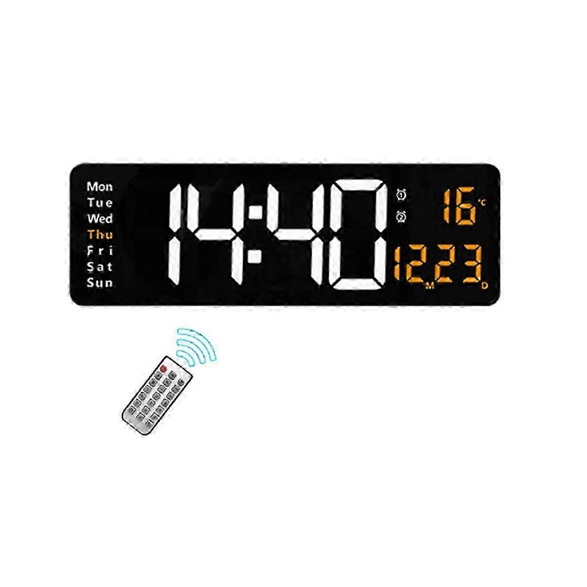 16Inch LED Digital Wall Clock- Alarm Clock/Temp/Date/Week/Timer Remote Adjustable /Gym/Office-Orang
