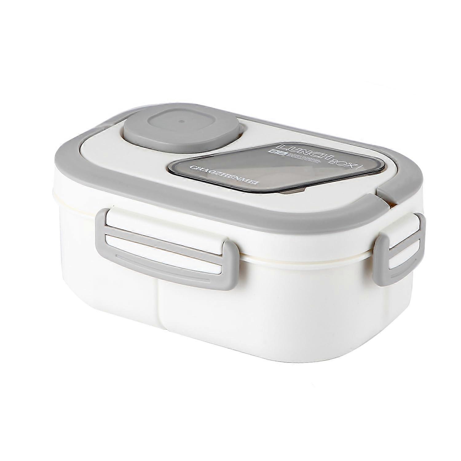 Bento Lunch Box with Tableware, 1200ML Double Layered 6 Compartment Leak-Proof Container with Built-in Utensils, White