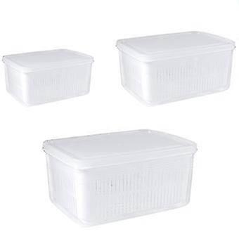 Food Storage Container for Fridge, (3 Pack) Vegetable Storage Container with Strainer, Stackable