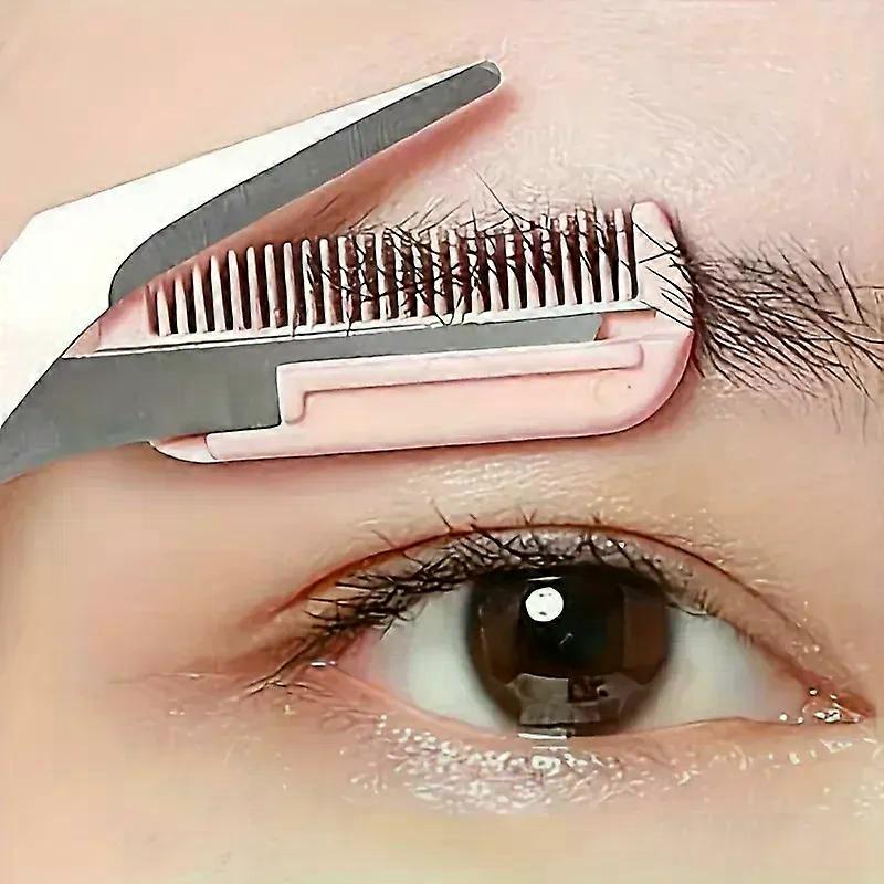 1pc Pink Eyebrow Trimming Scissors With Built-In Comb Precision Grooming Tool For Perfect Brows Beauty Tool