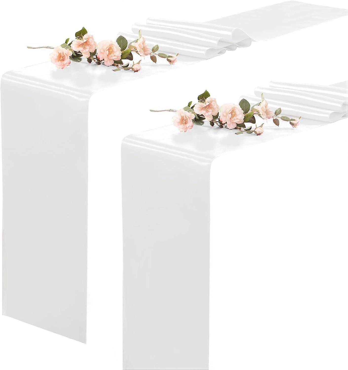 2 Pack White Table Runners 12 x 108 Inch, Rectangular Smooth Satin Silk Table