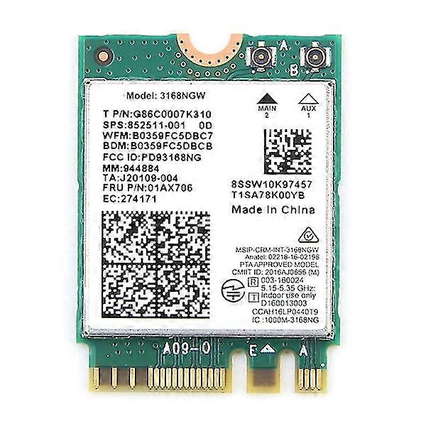Dualband-WLAN für Intel 3168 3168ngw 433 Mbit/s Bluetooth 4.2 802.11ac ngff Wifi-Netzwerkkarte