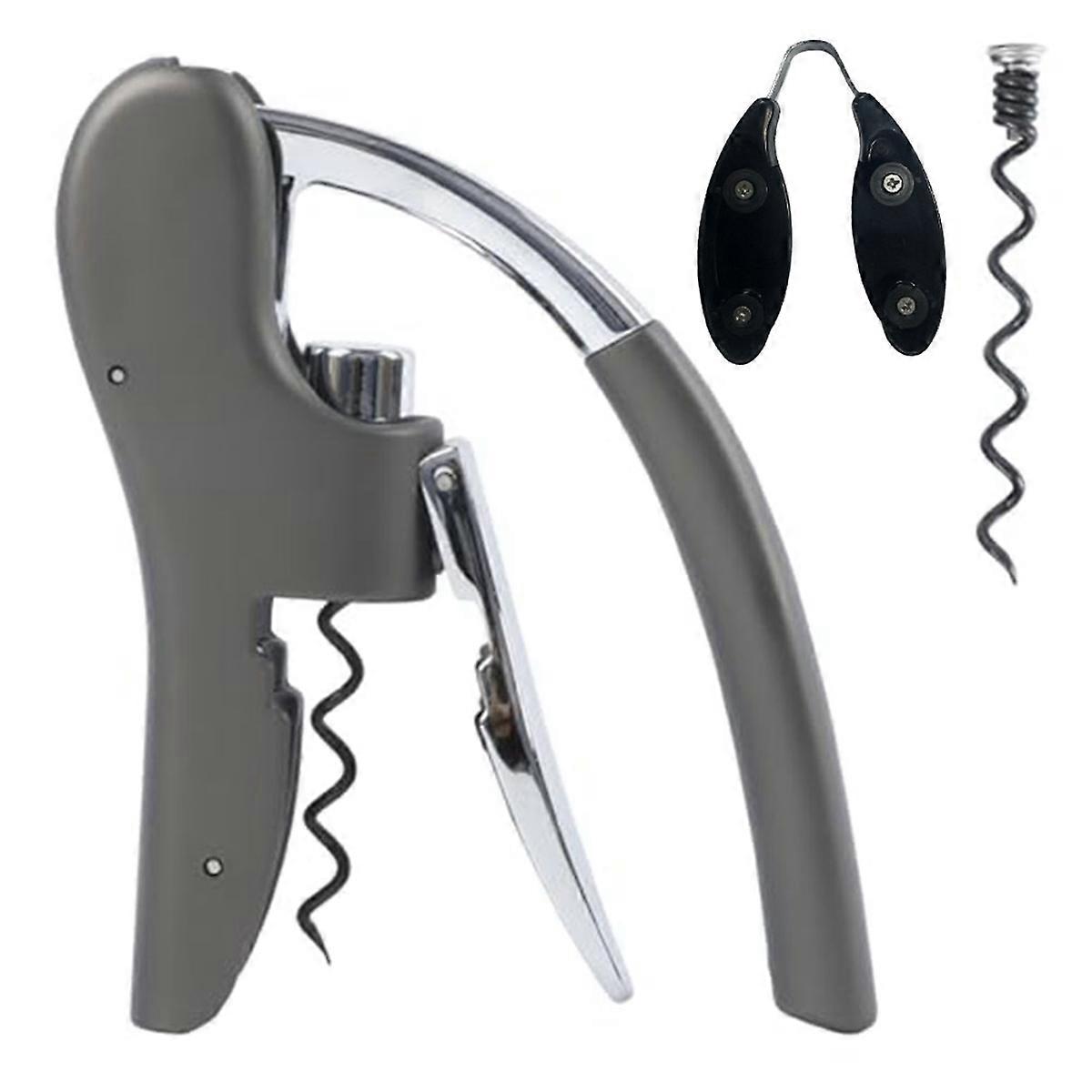 Stainless Steel Wine Bottle Opener, Vertical Lever Corkscrew with Built in Foil Cutter Design, Manual Corkscrew Grey