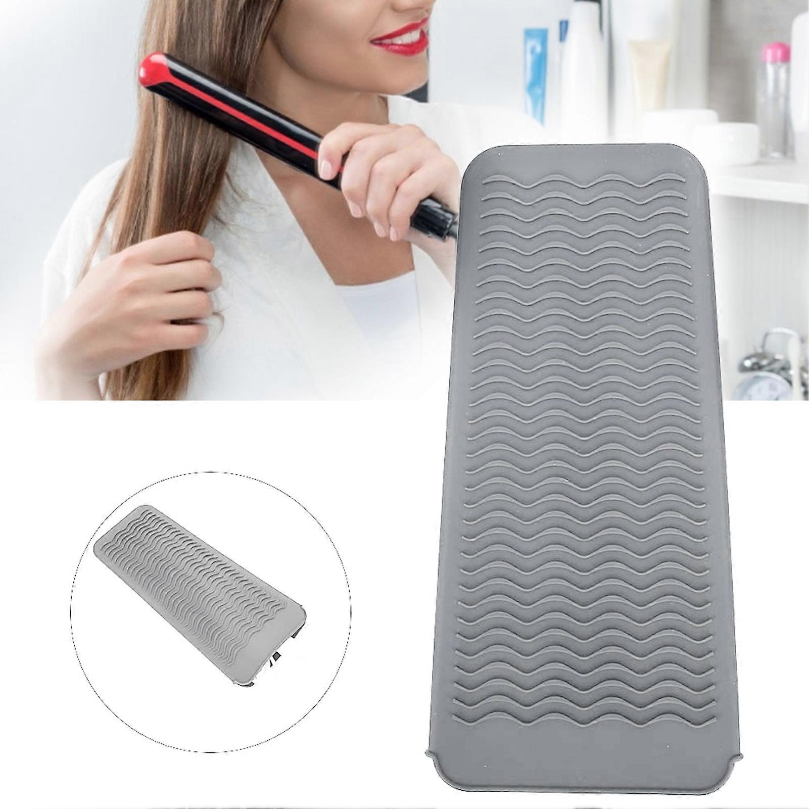 Silicone Hair Straightener and Curler Cover, Heat Resistant, Non-Slip Mat (Grey)