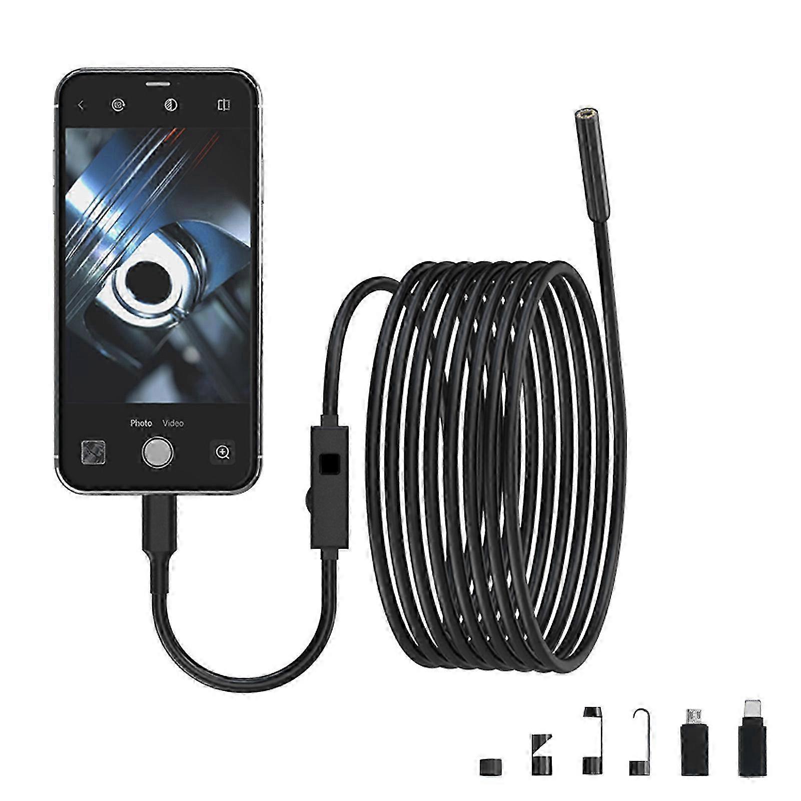 HD Endoscope Camera with 8 LED Lights, IP67 Waterproof Borescope, 16.4ft Semi-Rigid Cable for iOS and Android Devices