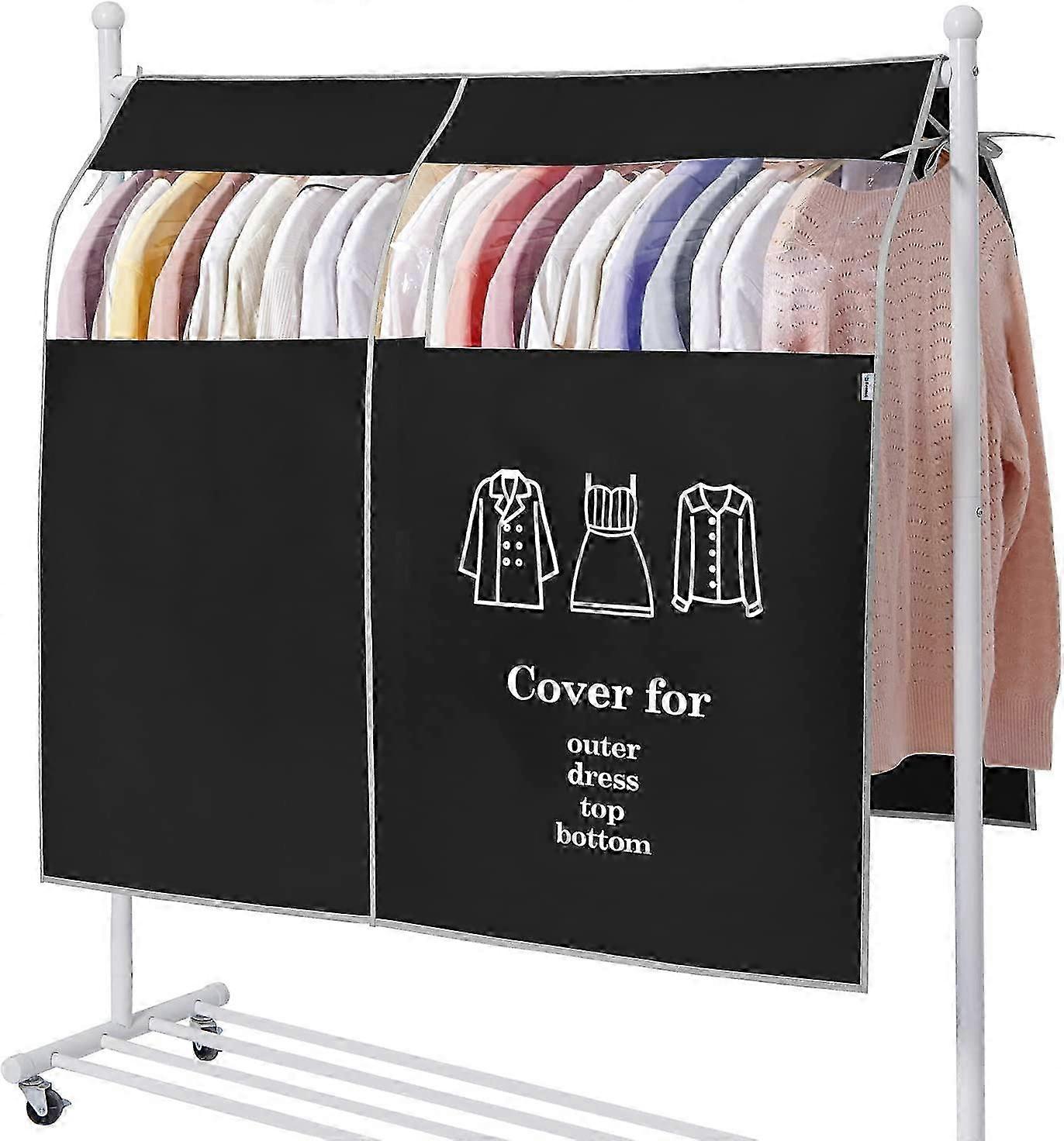Portable Hanging Garment Bags for Closet Storage Easily-Use Dust-Proof Garments Rack Cover with Clear Window Lace-Up (Frame not Included) Black Medium