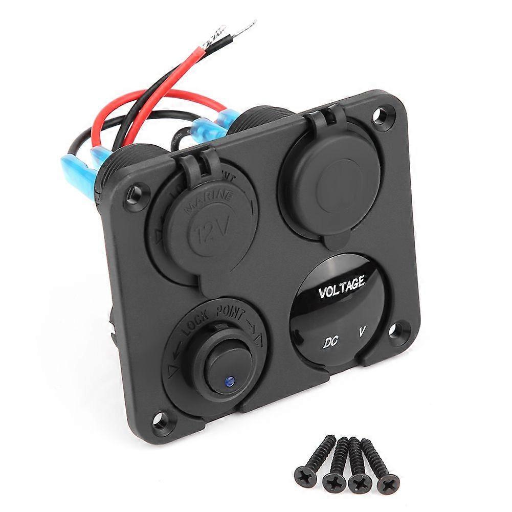 4-Gang-EIN/AUS-Kippschalter-Panel Dual-USB-Ladegerät Zigarettenanzünder-Steckdose Voltmeter blaue LED