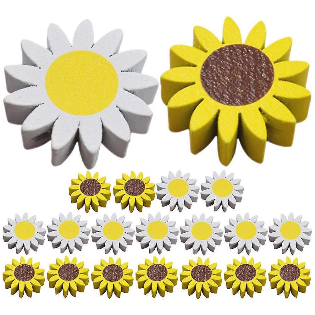 Wooden Daisy Beads Farmhouse Flower Beads for DIY Crafting 60Pcs