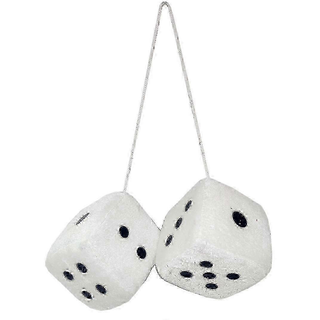 Pair Of Retro Square Mirror Hanging Couple Fuzzy Plush Dice With Dots For Car