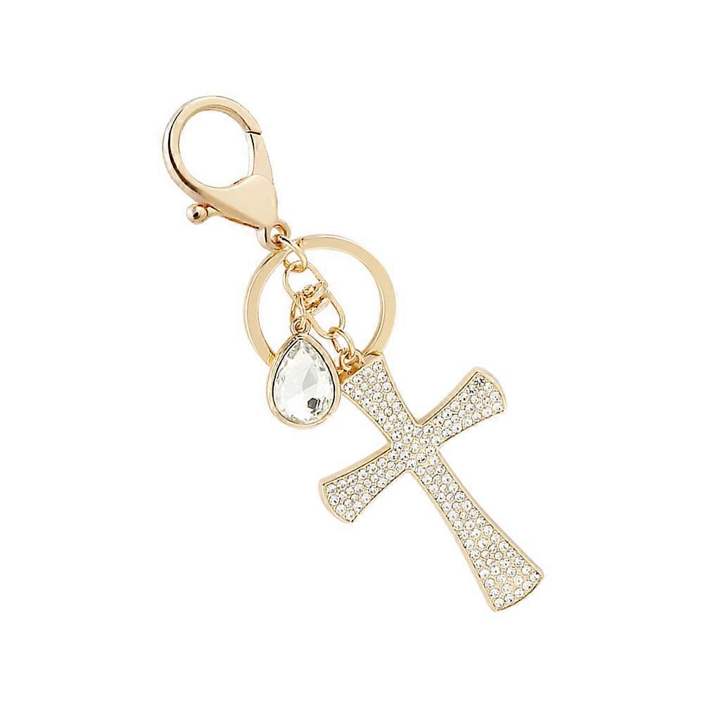 Cross Keychain Golden Rhinestone Cross Key Ring Pendant for Decoration