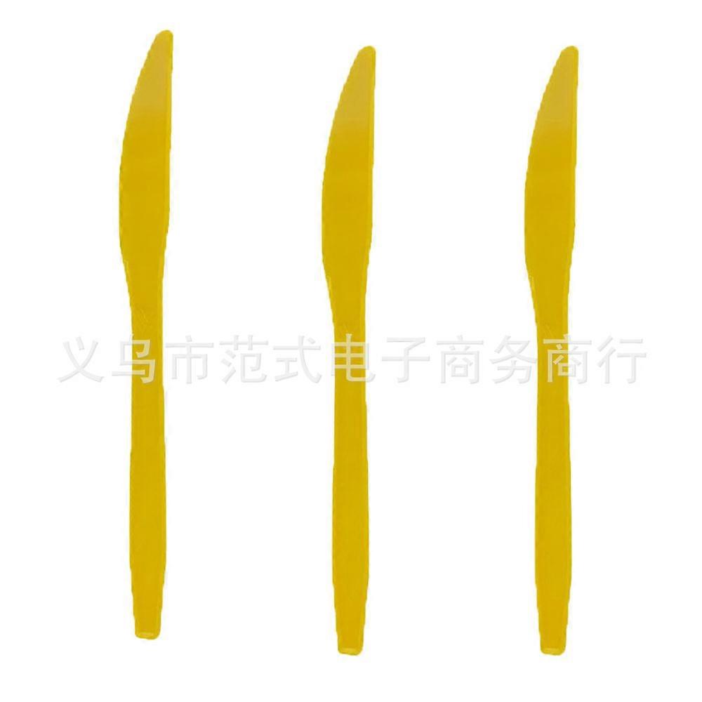 Yellow textured plastic knife, fork and spoon tableware birthday party disposable tableware photography props solid color knife, fork and sp