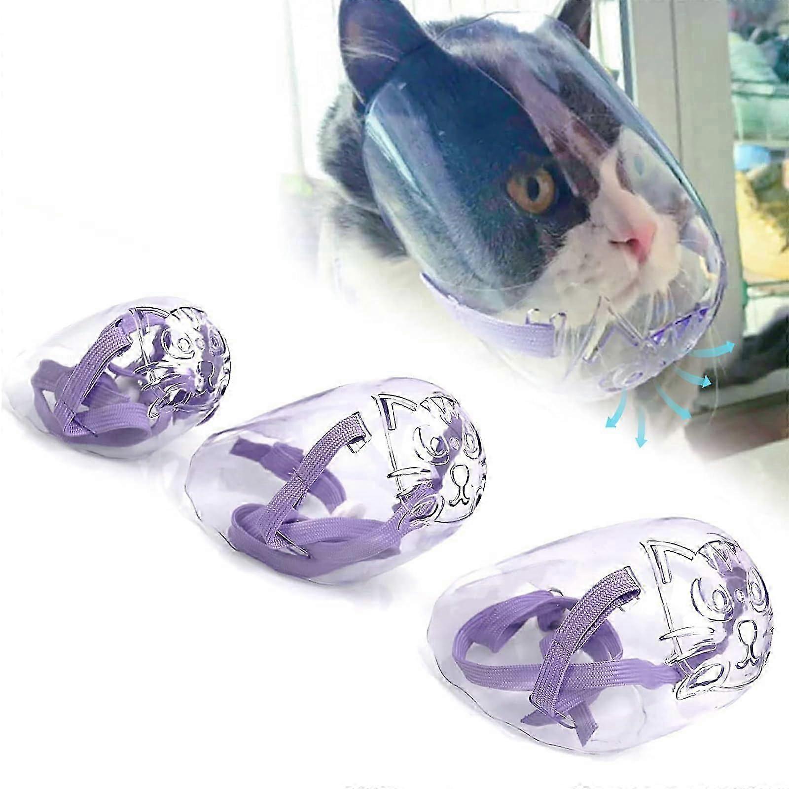 3PCS Cat Muzzle Set Transparent Breathable Muzzles for Cats Prevent Biting and Chewing Adjustable Size