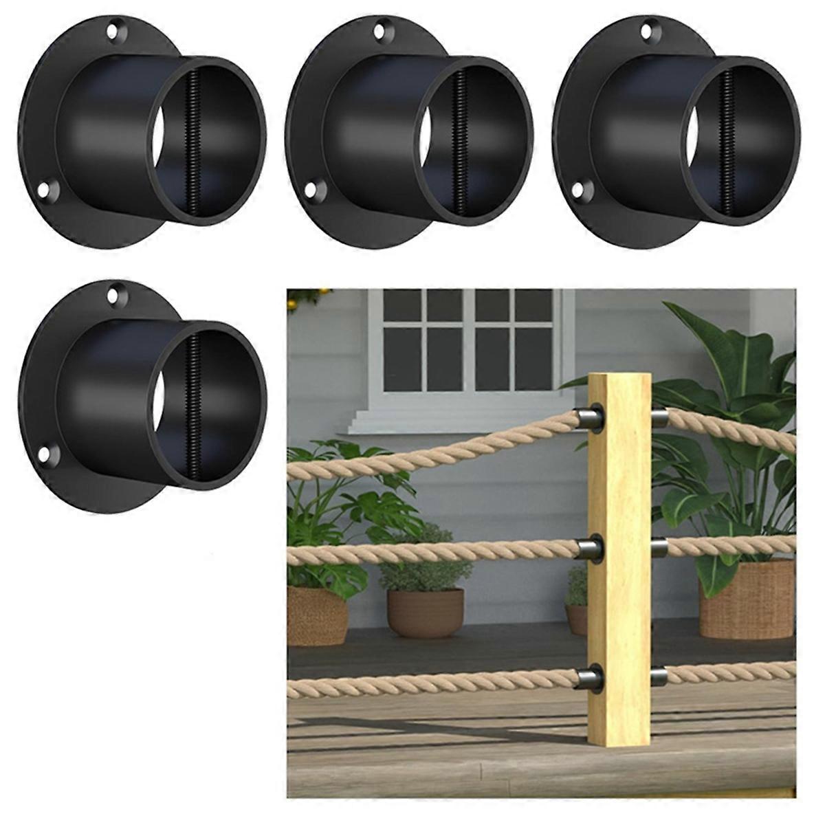 4Pack Black Rope End Snap with Screw Securing Rail Support Cap for Jutes Fencing Stair Deck Railing Kit