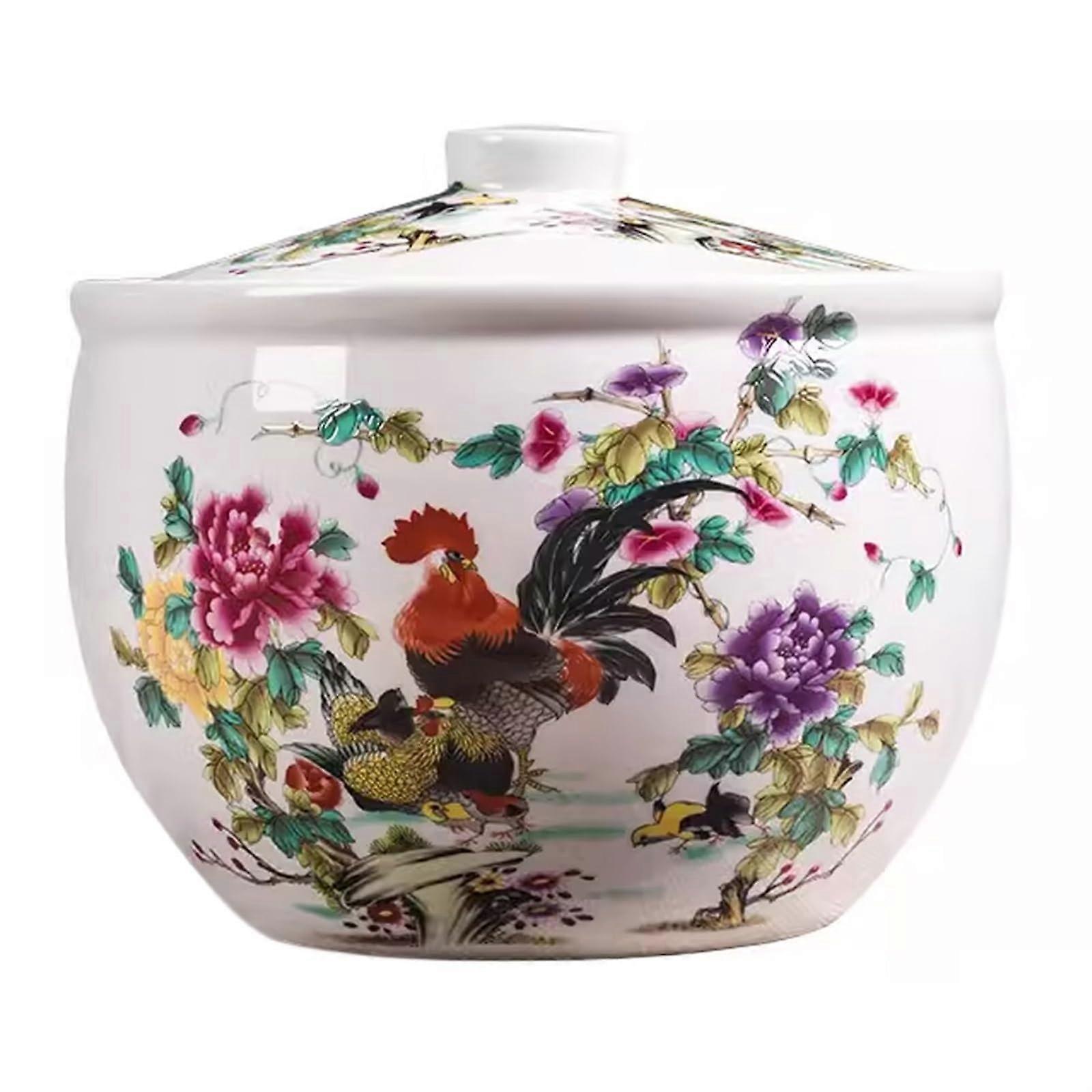 Chinese Design Ceramic Rice Storage Container, Large 5KG Sealed Rice Bucket with Lid, Cereal Grain Dispenser Box